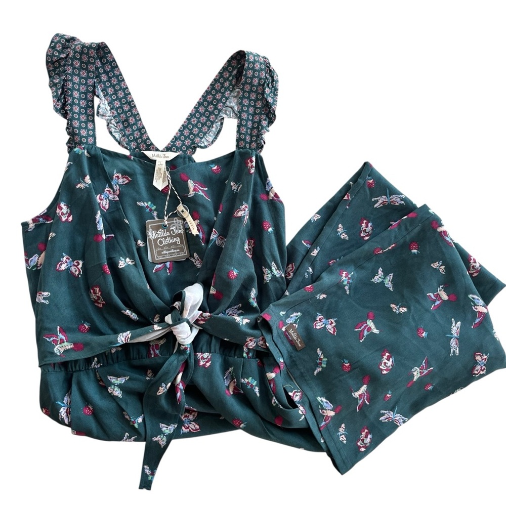Matilda Jane Women’s S Choose Your Own Path Evergreen Dream Jumpsuit Butterflies